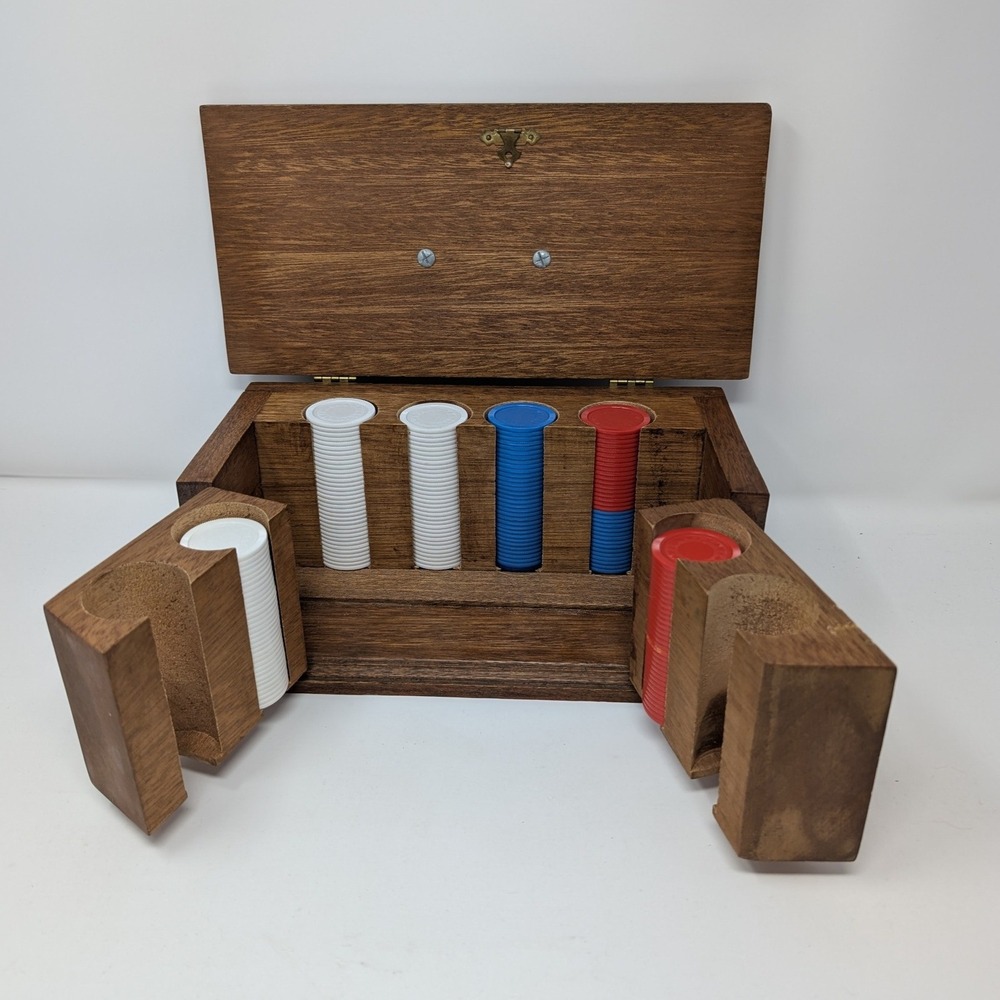Vintage wooden poker chip carousel box w/ unique swing out chip holders gambling - Picture 2 of 16
